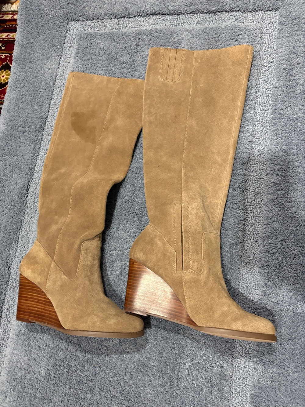 Sole Society Tan Suede Knee-High Wedge Boots